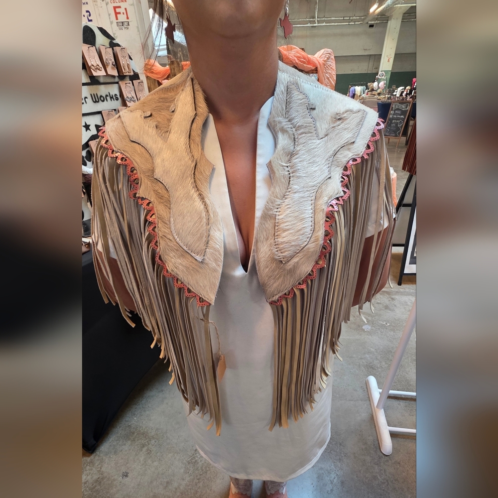 Cowhide Fringe Leather Shawl – Western Boho Cape